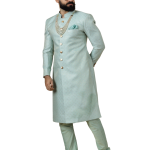 Stunning Sea Foam Banarasi Brocade Achkan for Men | Father-Son Combo | Pastel Sherwani | Grooms & Weddings | Jaipurio